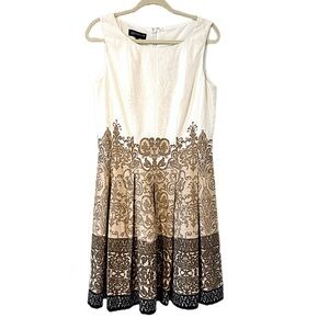 JONES NEW YORK Floral Fit & Flare Sleeveless Neck White & Brown Size 10